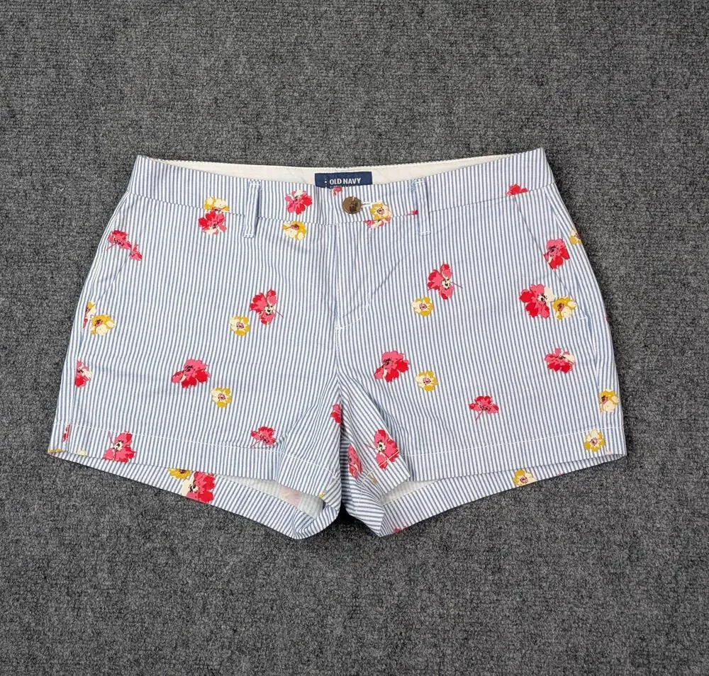 Old Navy Shorts Womens 4 Blue Striped Everyday Short Floral Chino Twill Cotton